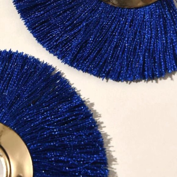 NEW Blue Gold Tassel Fringe Drop Fashion Earrings - Picture 3 of 3